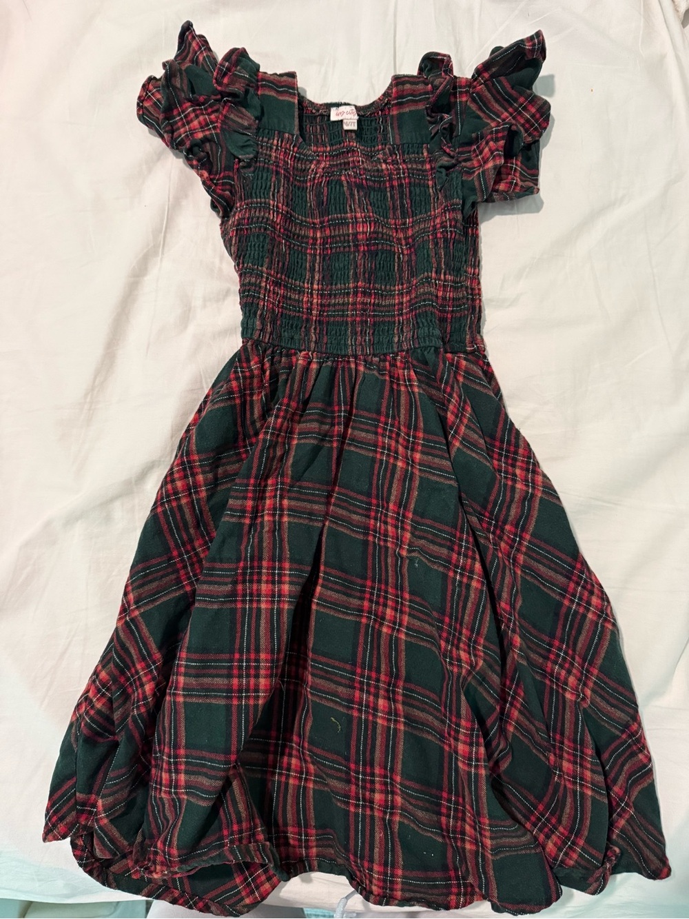 ivy jane Red and Green Plaid Smocked Dress with Flutter Sleeves